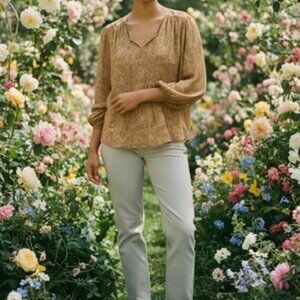 Mes Demoiselles Sheer Oversized Shirt Drawstring Pale Gold Size 1 FR 38/40 US 10